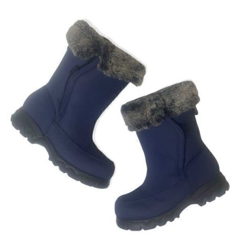 Lands End Winter Snow Boots Fur Velcro Closure 5M Blue